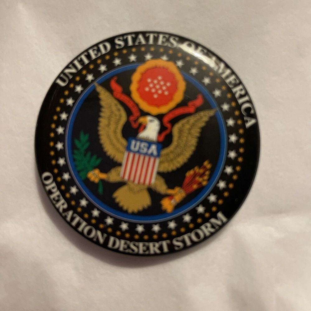 Vintage 1991 USA Operation Desert Storm Button Lapel Hat Pin back Pin 1-3/4 Inch